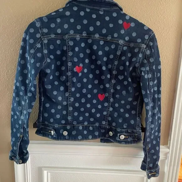 LulaRoe Kenny Denim Trucker Polka Dot Hearts Jacket XXS - Picture 10 of 16